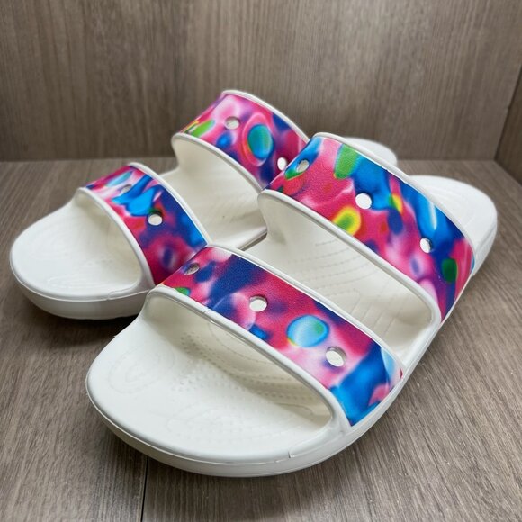 Crocs Classic Solarized Sandals Womens 12 Slip On Slide Colorful Two Strap White - Picture 3 of 9